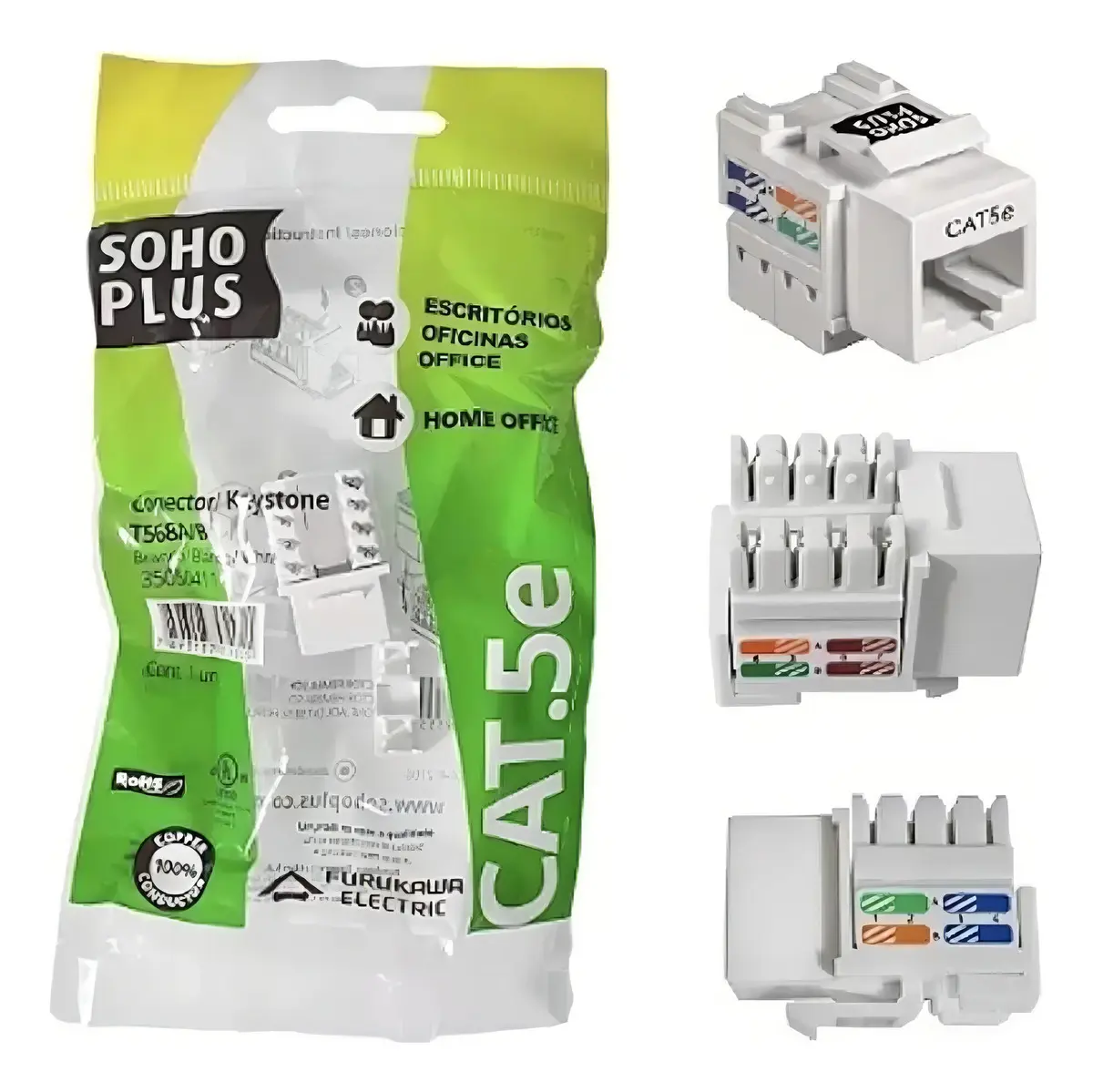 CONECTOR KEYSTONE RJ45 FÊMEA CAT5E BRANCO SOHO PLUS FURUKAWA