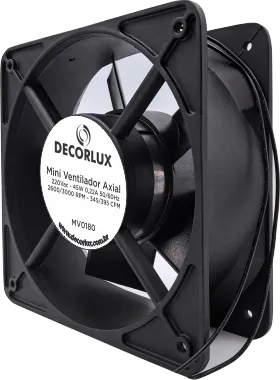 MINI VENTILADOR AXIAL, 180X180X65MM, CORPO EM ALUMINIO, 220V, EIXO COM ROLAMENTO, COR PRETO, (CX 1UN