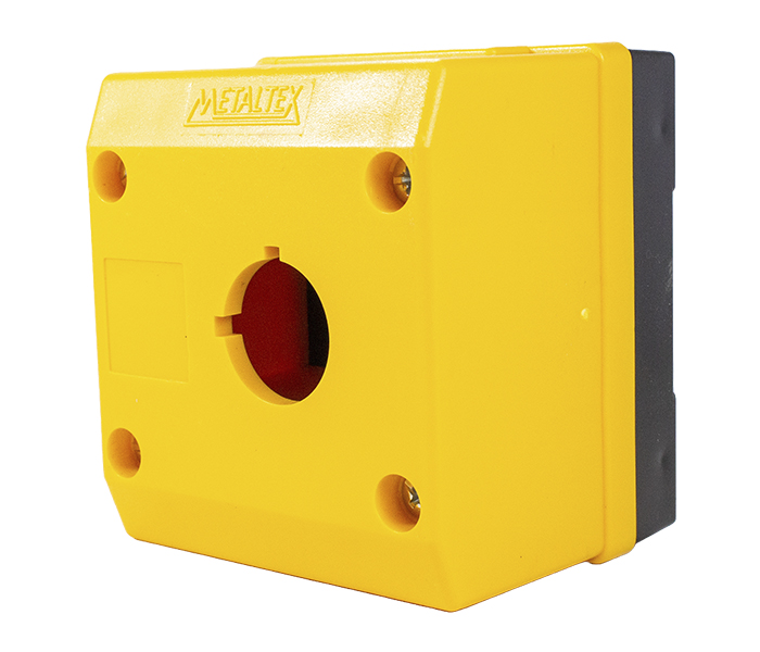 TN2-B1E CAIXA PLÁSTICA PARA BOTÃO COM 1 FURO 22MM - AMARELO METALTEX°°