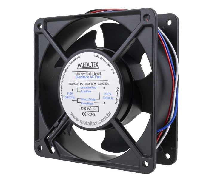 12038ABHBL VENTILADOR DE PAINEL 120X120X38MM - ESFERA - 2600/3000RPM - 110/220VCA METALTEX°°