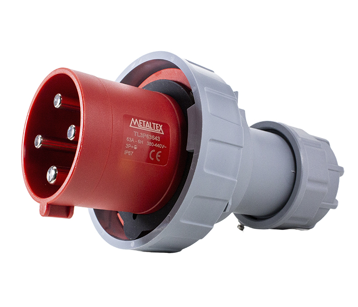 TL3P63643 PLUGUE MACHO 63A 3P+E-6H - VERMELHO - IP67METALTEX°°