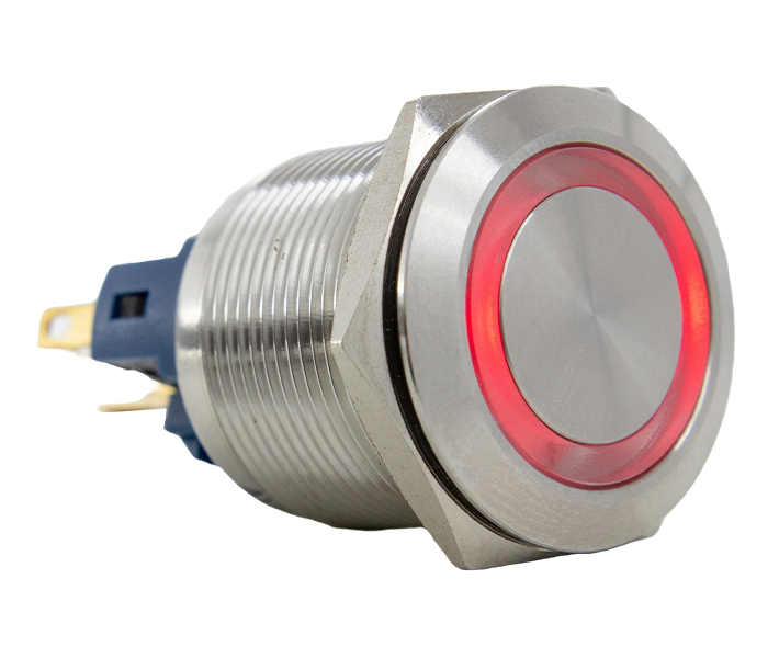 AV22IR-2R BOTÃO ANTIVANDALISMO ILUMINADO RETENTIVO 22MM - 220VCA - VERMELHO - 1NA+1NF METALTEX°°
