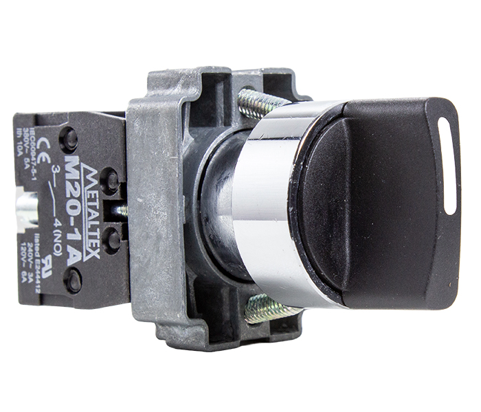 M20SCR7-B-2A CHAVE SELETORA KNOB CURTO 3 POSIÇÕES COM RETORNO DIREITO/ESQUERDO 22MM - 2NA METALTEX °°