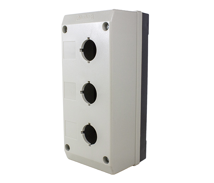 CAIXA PLÁSTICA PARA BOTÃO COM 3 FUROS 22MM - CINZA METALTEX°°