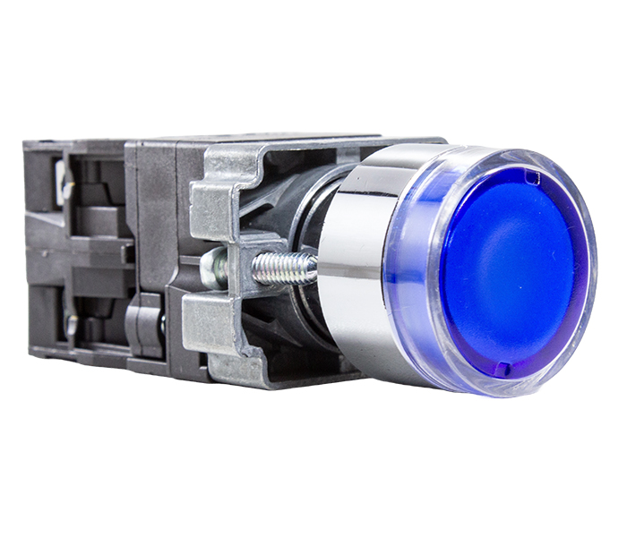 M20IGR-BL7-1C BOTÃO PULSADOR ILUMINADO METÁLICO 22MM - 24VCA/VCC - AZUL - 1NA+1NF METALTEX°°