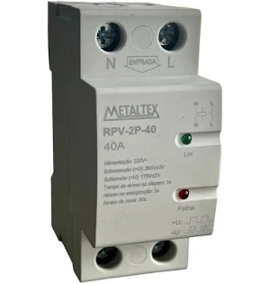 RELÉ DE PROTEÇÃO CONTRA SUB/SOBRETENSÃO BIPOLAR 220VCA - 40A RPV-2P-40 METALTEX°°